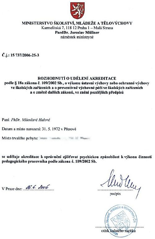Akreditace k posuzování psychické způsobilosti