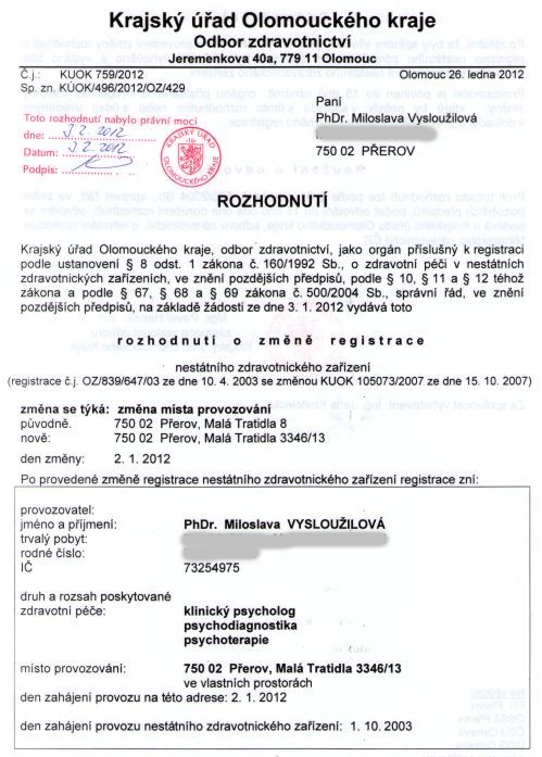 Změna místa provozování ordinace