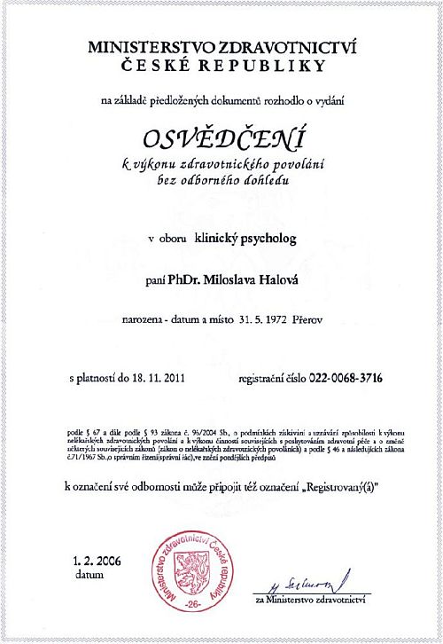 Osvědčení k výkonu povolání 2006