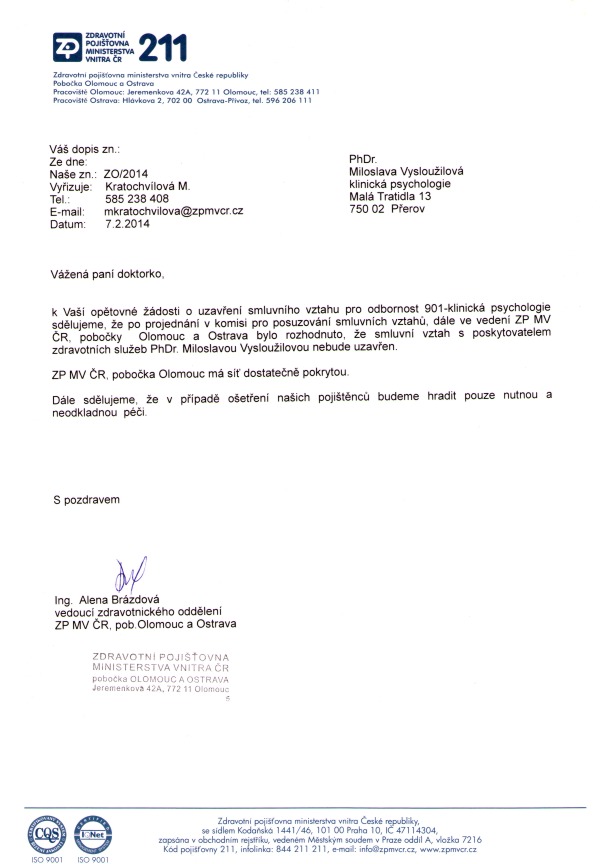 Zamítnutí péče od ZPMV